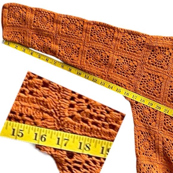 Tweeds Womens Medium Orange Linen Cotton Cardigan Open Knit Crochet Granny Core - Picture 9 of 9